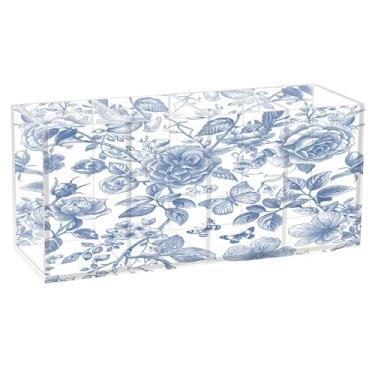 Imagem de SEHANY Lindo porta-canetas de acrílico com flores em aquarela, pássaro, 4 compartimentos, porta-lápis transparente, organizador de pincéis de maquiagem, organizador de papelaria para escritório, casa