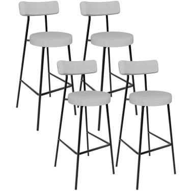 Imagem de Kit 04 Banquetas Altas Bar Cozinha Sala De Jantar Em Aço Milão L02 Linho Cinza - Lyam Decor