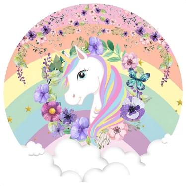 Imagem de Painel Redondo Sublimado 1,5M Festa Tecido Elást - Unicórnio