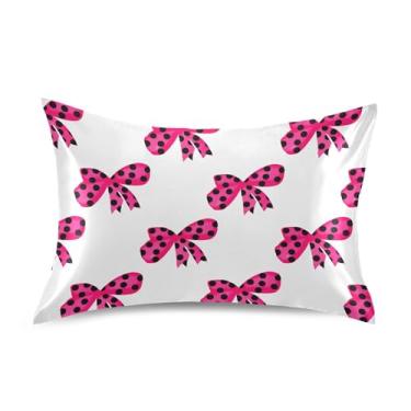 Imagem de SEHANY Capas de almofada de seda com laço rosa para cabelo e pele, capas de almofada de cetim respiráveis macias e refrescantes com fecho de envelope, tamanho king (50 x 76 cm)