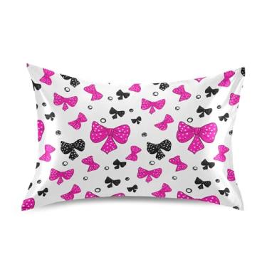 Imagem de SEHANY Capas de almofada de seda com laço rosa para cabelo e pele, capas de almofada de cetim respiráveis macias e refrescantes com fecho de envelope, tamanho king (50,8 x 101,6 cm)