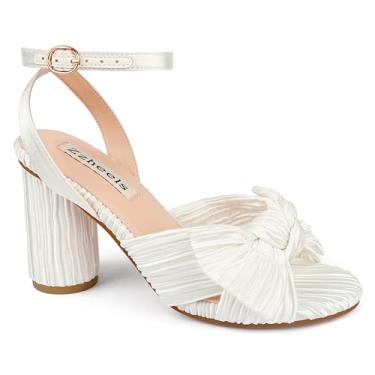 Imagem de Zzheels Sandálias femininas de salto com nó de laço, bico aberto, tira no tornozelo, salto grosso, sapatos de casamento para noivas, 3 15 branco, 4.5 UK