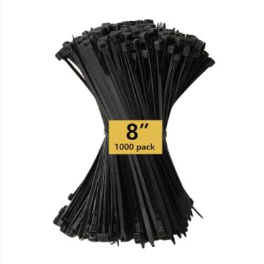 Imagem de Abraçadeiras de zíper, abraçadeiras de cabo, 1000 peças de 20 cm 21,8 kg, resistência à tração, preto, fecho de zíper de nylon de alta qualidade para escritório em casa, jardim, cercas de oficina