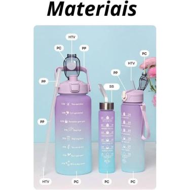 Imagem de Kit 3 Garrafas 2 Litros 900Ml 500Ml Garrafas Água  Rosa 