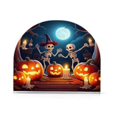 Imagem de Wassud Abóboras de Halloween Sketelons Suporte de guardanapo de acrílico, dispensador de guardanapo de papel moderno em forma de U para mesa, cozinha, sala de jantar, bancada 1 peça (comporta 50-60