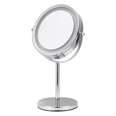 Imagem de YYBOES Espelhos de banheiro espelho cosmético iluminado espelho de maquiagem - LED dupla face espelho cosmético ampliação 1x/5x, bateria de 17 polegadas