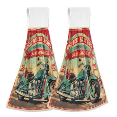 Imagem de Wassud Toalhas de mão penduradas de cozinha, pacote com 2, pôster vintage super macio com motocicletas toalhas de banheiro com laços de adesivo mágico, toalha de secagem rápida altamente absorvente