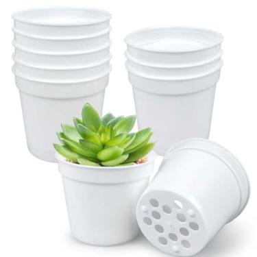 Imagem de 10 vasos de flores brancos pequenos feitos de plástico, adequados para plantas de flores, suculentas, sementes, vasos iniciais