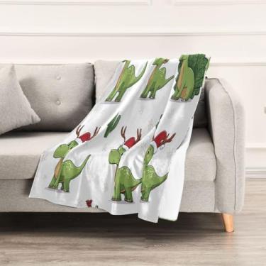Imagem de Wassud Cobertores e mantas de Natal 152 x 228 cm cobertor de dinossauro de Natal para sofá, cobertor quente aconchegante de lã de pelúcia para cama, sofá, cadeira, decoração de casa