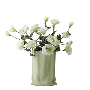 Imagem de YYBOES Vasos para flores, vaso de cerâmica, vaso de arranjo de flores para casa e sala de estar, decoração de mesa de varanda, vaso de saco de papel, adequado para lareira, quarto, cozinha, sala de