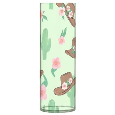 Imagem de CEBUGI Chapéu de cowboy floral, vaso de flores, 10 x 30 cm, vaso cilíndrico para flores, vaso transparente inquebrável para decoração de casa de festa de casamento