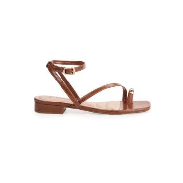 Imagem de Sandália Rasteira Bebecê Tiras Com Fivela Enfeite Anel, Marrom, 37