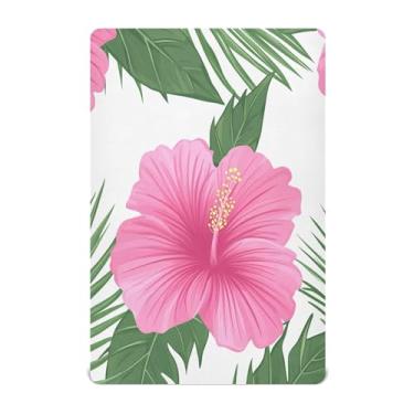 Imagem de Burbuja Lençol de berço com flores de hibisco rosa para meninos e meninas, lençol com elástico 71 x 132 cm para colchão padrão de berço e cama infantil, macio e respirável
