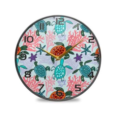 Imagem de YETTASBIN Relógio de parede acrílico tartarugas marinhas – Silencioso, sem tique-taque, operado por bateria, relógio redondo decorativo criativo para cozinha, sala de estar, banheiro, decoração de