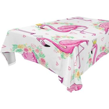 Imagem de Burbuja Toalha de mesa flamingos usando coroas, toalha de mesa quadrada, antirrugas, grossa para decoração de jantar, cozinha, festa, 137 x 137 cm