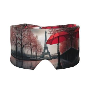 Imagem de Torre Eiffel com guarda-chuva vermelho, máscara para dormir para olhos e orelhas, respirável, ajustável, blecaute, venda, confortável