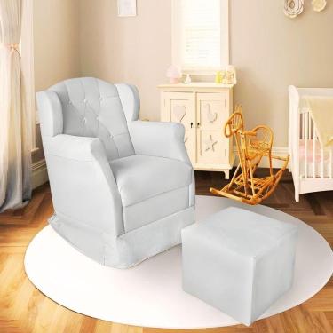 Imagem de Poltrona Decorativa Amamentação Balanço Puff Bebê Corino Branco