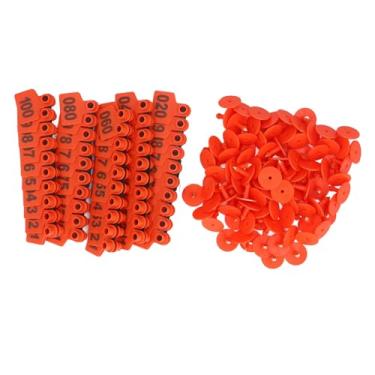 Imagem de CUOFYUNL 100 peças etiquetas de orelha para gado numeradas 001-100 etiqueta de orelha para animais de gado para vacas bezerros porcos cabras identificação de animais brinco (Laranja)