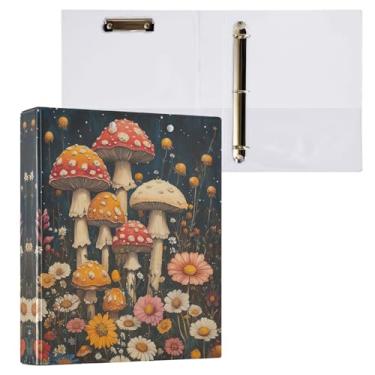 Imagem de STAYTOP Organizador de fichário redondo de cogumelos selvagens, fichário de 3 anéis com prancheta (carta A4), fichário fofo para material de escritório escolar
