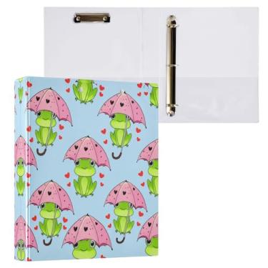 Imagem de STAYTOP Organizador de fichário redondo de sapo de desenho fofo, fichário de 3 anéis com prancheta (carta A4), fichário fofo para material de escritório escolar