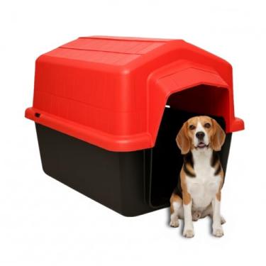 Imagem de Casinha Pet 2 em 1 Grande N5 Caminha Proteção UV | Uso Externo Sol Chuva | Cães Médios até 22kg Labrador Bulldog Beagle | Plástico Rígido Atóxico Resistente | Limpeza Fácil (Vermelho)