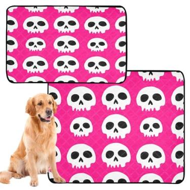 Imagem de CEBUGI Almofadas de xixi laváveis para cães, pacote com 3, almofadas impermeáveis para filhotes de cachorro, antiderrapante, à prova de vazamento, para cama de cercadinho, caveiras brancas