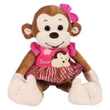Imagem de Macaco De Pelúcia Com Vestido Amor 40cms - Rosa - Tuka Toy