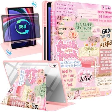 Imagem de Uppuppy Capa inteligente para Samsung Galaxy Tab S9/S9 FE/S10/S10 FE/S10 Lite de 11 polegadas - suporte giratório de 360 graus com suporte para lápis para mulheres e meninas, palavras cristãs para
