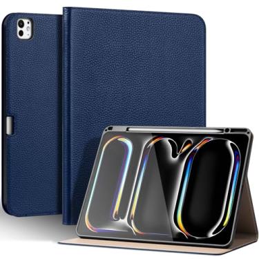 Imagem de Thryxop Capa de couro genuíno para iPad Pro de 13 polegadas (M5/M4) 2025/2024 com suporte para lápis | Capa protetora fina com suporte ajustável, despertar/hibernar automaticamente, couro premium |