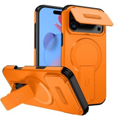 Imagem de Capa protetora com flip e câmera para iPhone 17, 16, 13, 12, 11 Pro Max, 14, 15 Plus, 16e, 17 Air com suporte magnético (para 17 Pro Max/laranja)