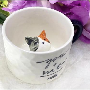 Imagem de Caneca Cerâmica Com Gato Dentro 3d Xícara Café Leite Chá(Duas Cores)