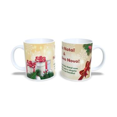 Imagem de Caneca de Cerâmica 325ml com Tema de Natal, Bolas de Natal Coloridas com Laços, Branca (19)