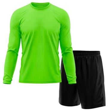 Imagem de Kit Calção Short Futebol Basquete Preto + Manga Longa Masculina Segunda Pele Dry-Masculino