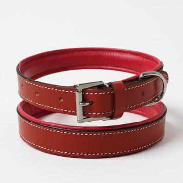 Imagem de Majestic Ally Coleira de couro macio para cães, várias cores, ferragens de aço inoxidável, acolchoada, tamanhos P-GG (vermelho, GG)