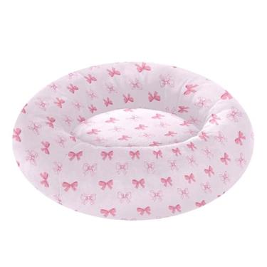 Imagem de SEHANY Cama fofa para cachorro rosquinha de laço rosa removível e lavável pequena cama redonda para gatos cama fofa super macia confortável para animais de estimação com fundo antiderrapante para cães
