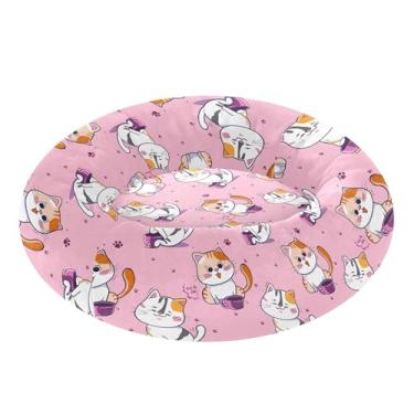 Imagem de SEHANY Cama de cachorro com estampa de gatos fofos, removível e lavável, pequena, redonda para gatos, cama fofa super macia para animais de estimação com fundo antiderrapante para cães pequenos e