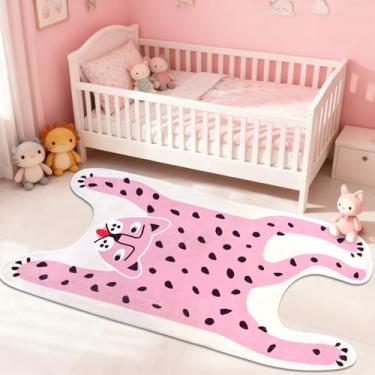 Imagem de Lacomfy Tapete de leopardo, tapete de animal de 1,8 m, antiderrapante, para quarto, para crianças, meninos, meninas, decoração de quarto de bebê, tapete de berçário para brincar, rosa claro, 80 x 160