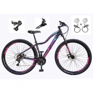Imagem de Bicicleta Aro 29 Ksw Mwza Feminina Câmbios Shimano 21v Freio Hidráulico Garfo Suspensão preto-pink-Azul Tam: 15