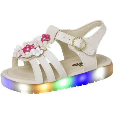 Imagem de Sandália Infantil Menina Luz Led Que Acende Com Flor - Lumie, Off whit