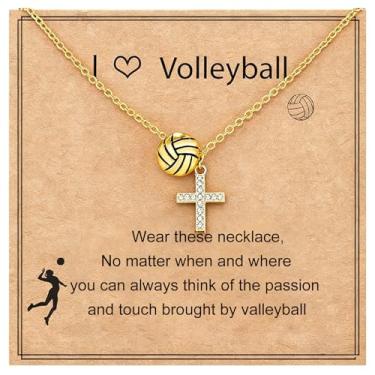 Imagem de Drefund Colar de softbol/futebol/voleibol/basquete presentes para meninas adolescentes, enfeites de meia para mulheres, pingente de cruz, acessórios esportivos cristãos presentes de aniversário e