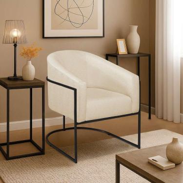 Imagem de Poltrona Decorativa Jade Moderno Escritório Confortável Luxo Base De Ferro Preto Bouclé Verde Oliva