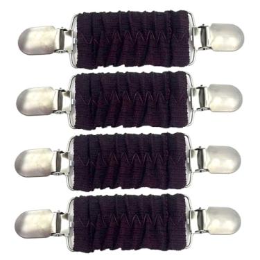 Imagem de 4 peças de clipes de suéter com elástico ajustável nas costas para apertar xales, roupas, camisola, chapéu, preto