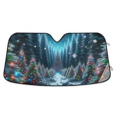 Imagem de Árvore de Natal floresta carro para-sol pára-brisa protetor solar dobrável bloqueia raios UV proteger seu carro