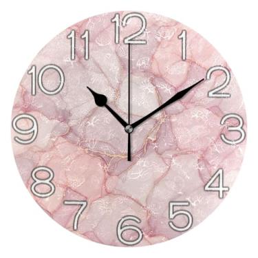 Imagem de Relógio de parede analógico decorativo para sala de aula, escritório, silencioso, decoração de sala de estar, arte moderna, mármore rosa dourado, 25 cm, ponteiros pretos