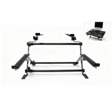 Imagem de yskjyxgs Suporte portátil para laptop DJ; ângulo e largura de inclinação ajustáveis, design antiderrapante, suporte de DJ para laptop e controlador; a escolha perfeita para o seu equipamento de DJ em