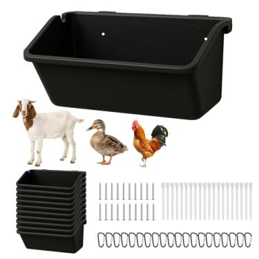 Imagem de Alimentador de frango suspenso e bebedouro de 5 litros – Baldes de alimentação para galinhas, patos e cabras | Alimentadores de cerca de fazenda duráveis com clipes D e parafusos de metal (pacote com