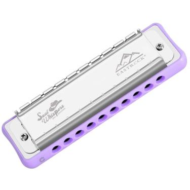 Imagem de EASTROCK Chave de gaita azul de 10 furos de órgão de boca C com estojo tem poder explosivo para adultos profissionais iniciantes CB05 roxo