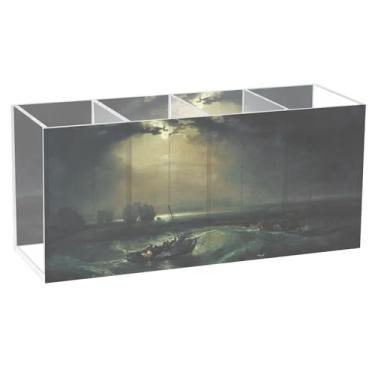 Imagem de TSENQUE J. M. W. Turner Estampas personalizadas de pescadores no mar, porta-canetas de acrílico fofo para mesa, escritório, arte, porta-lápis, organizadores de canetas, copos, organizadores de mesa e