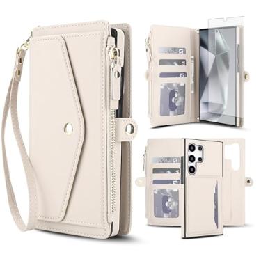 Imagem de Capa de telefone para Samsung Galaxy S24 Ultra 5G capa carteira compatível com Magsafe RFID protetor de tela transversal alça alça flip compartimento para cartão com zíper celular S24Ultra 24S S 24