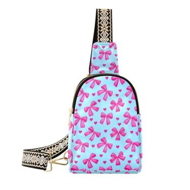 Imagem de CEBUGI Bows Hearts, pequena bolsa tiracolo de couro, pochete de couro, bolsa de peito para caminhadas, viagens ao ar livre